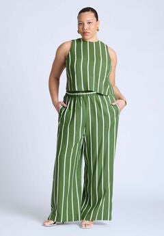 Wide Leg Striped Linen Blend Pant