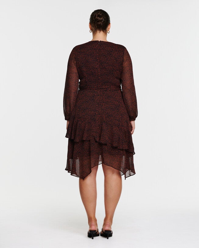 Camilla Midi Length Spot Print Dress, BLACKWALNUT / Black, alternate image number null