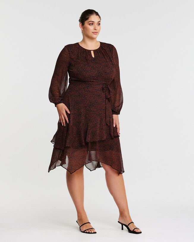Camilla Midi Length Spot Print Dress, BLACKWALNUT / Black, alternate image number null