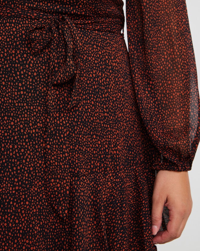 Camilla Midi Length Spot Print Dress, BLACKWALNUT / Black, alternate image number null