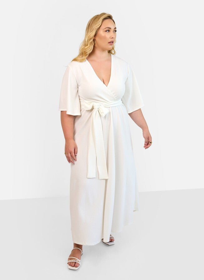 BIANCA FAUX WRAP MAXI DRESS, White / White, hi-res image number null