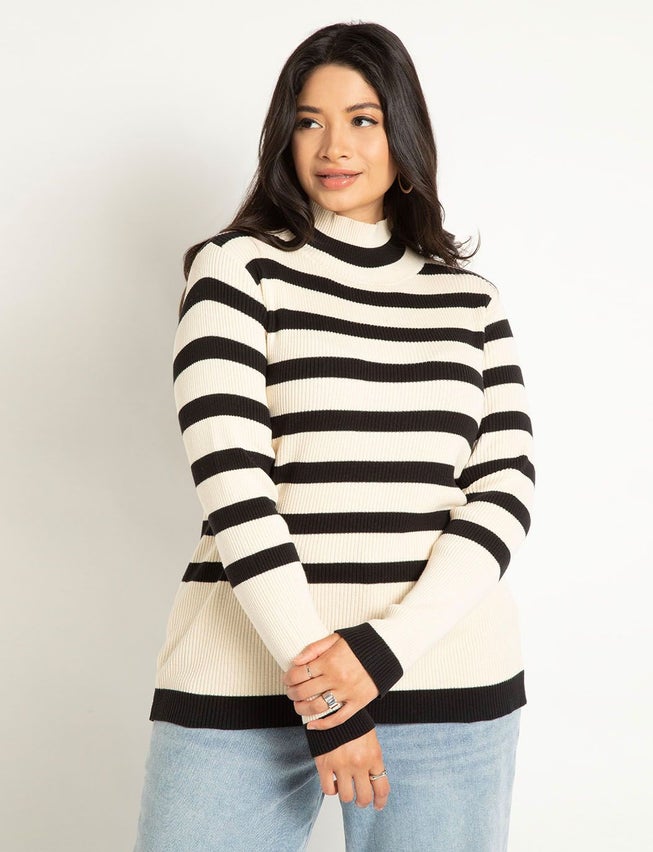 Striped Mock Neck Sweater image number null