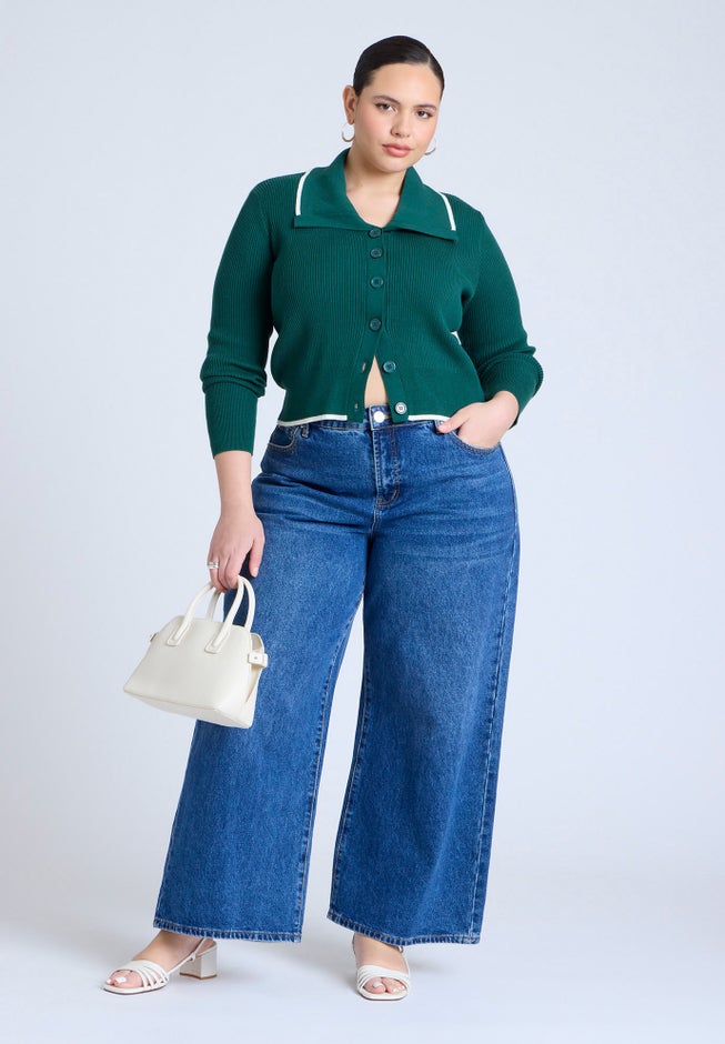Oversized Collar Ribbed Sweater image number null